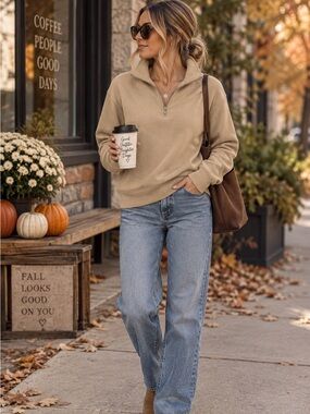 Banana Republic Tan Quarter Zip Sweater | 84% Cotton | Size S